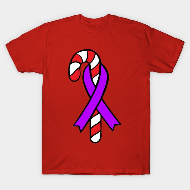 Candy Cane Awareness Ribbon (Purple) T-Shirt by CaitlynConnor